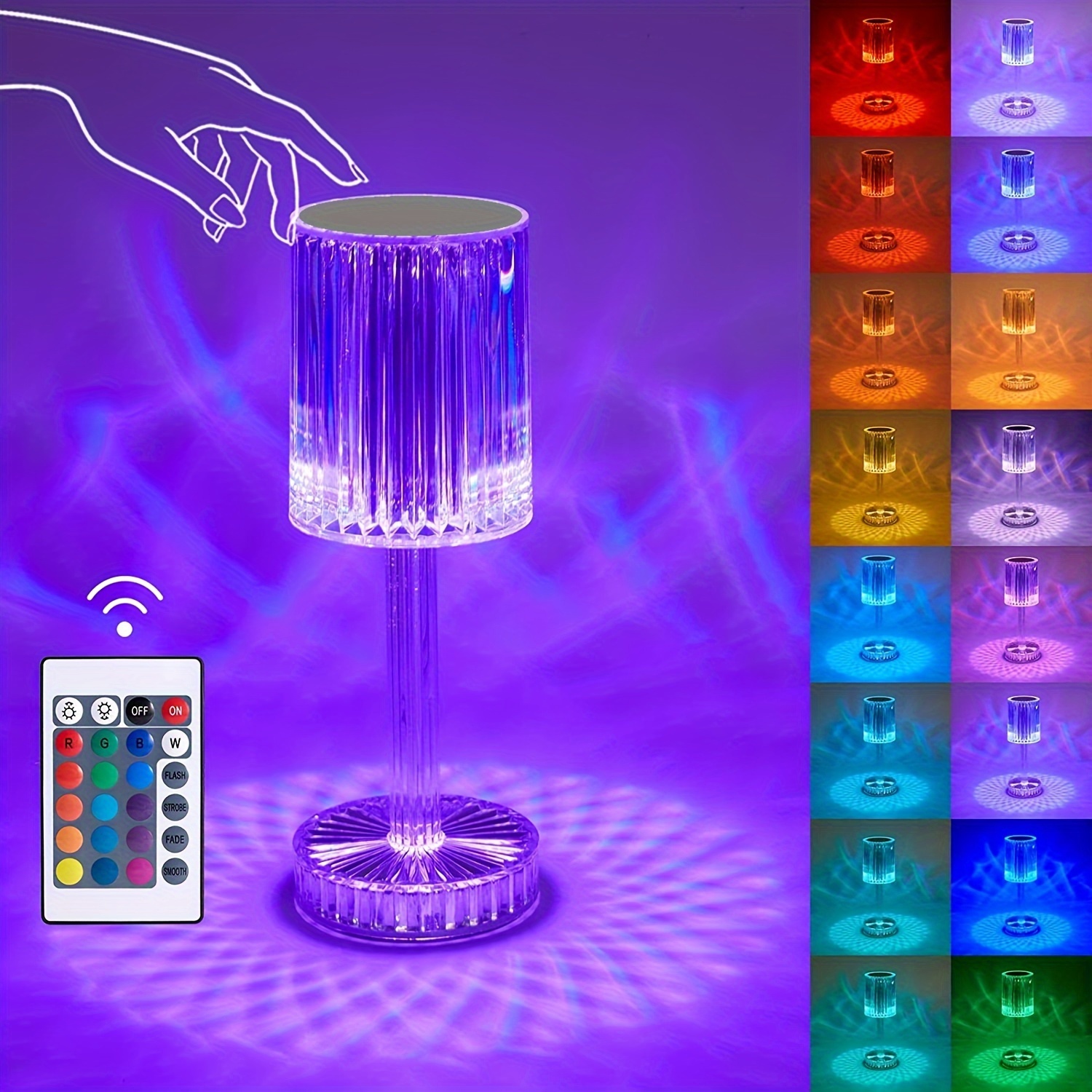 1pc Kristall-Tischlampe, Valentinstag-Atmosphärenlampe, 16 Farben  wechselnde Tischlampe, LED-Lampe mit Fernbedienung, kabellose Touch-Lampe  für