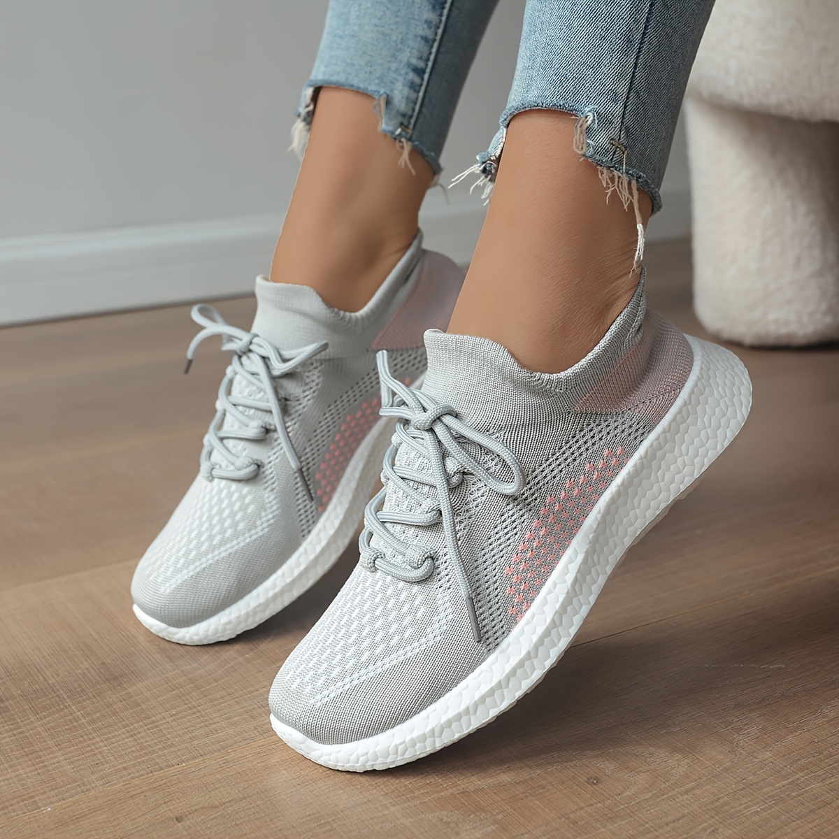 Women's Knitted Sports Shoes Breathable Comfortable Lace Low - Temu