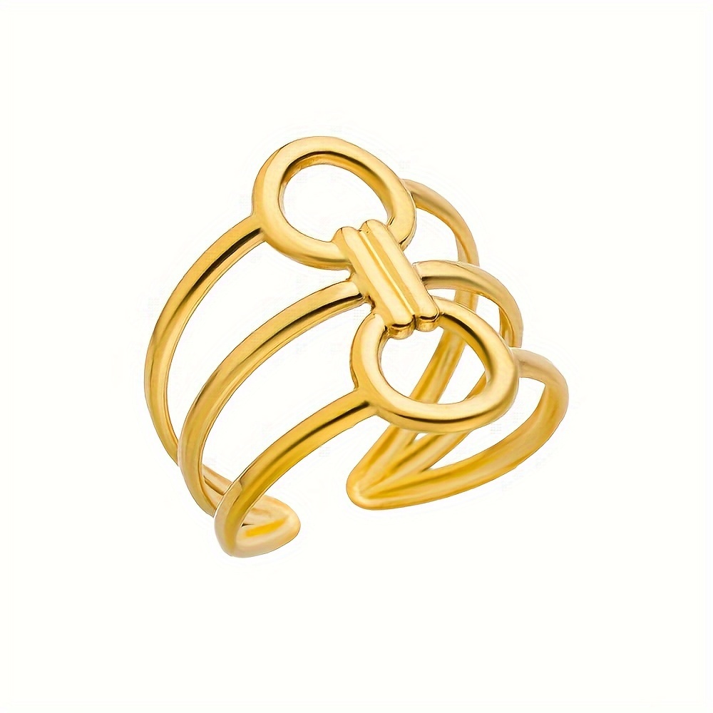 1 Elegant And Minimalist European-style Golden Multi-layered Geometric Open Adjustable Stainless Steel Ring For Women, Suitable For Daily Wear And Dates, A Versatile Multi-layered Ring Accessory