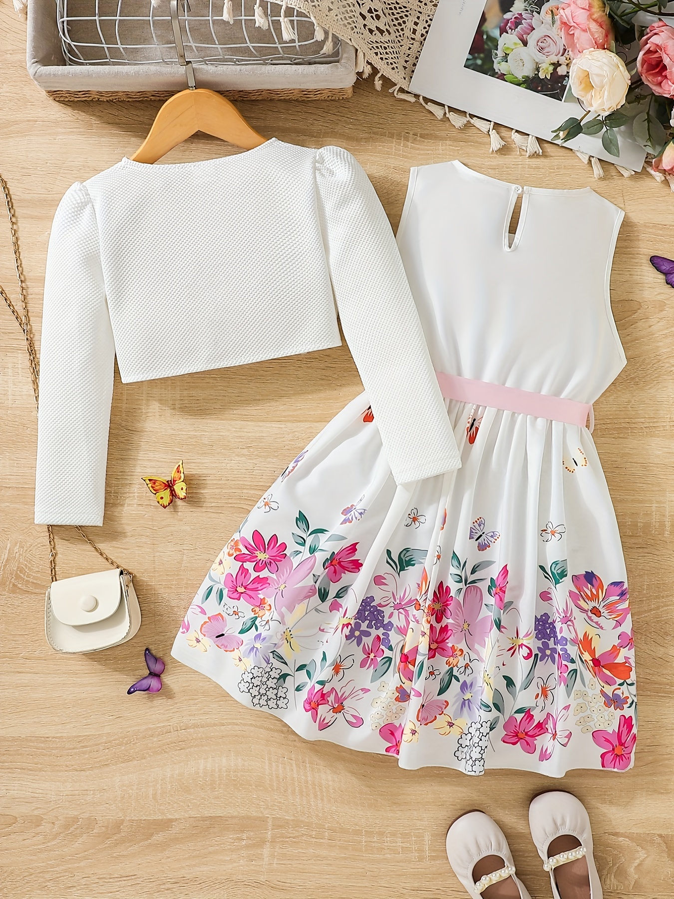 Little Girl Butterfly Dresses Outfit Floral Tank Dress - Temu