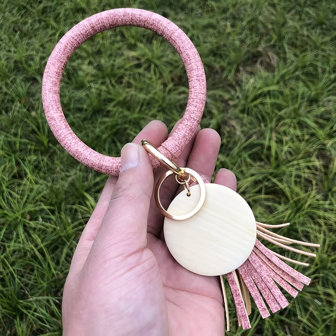 DODOING Large Circle Key Ring Leather Tassel Bracelet Holder Wristlet  Keychain Bracelet Bangle Keyring For Women Girl 