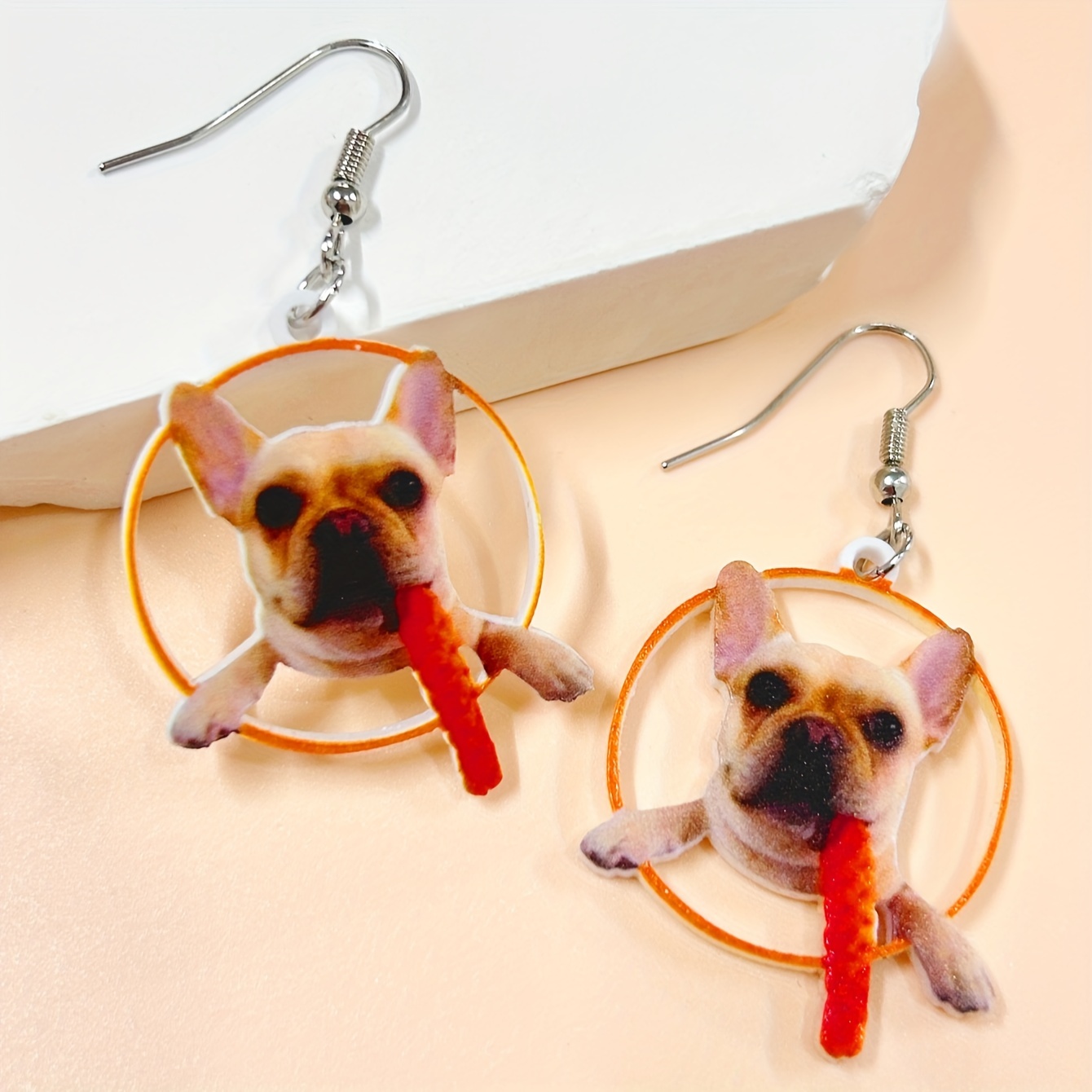 pair french bulldog drop earrings cute dog animal acrylic Temu