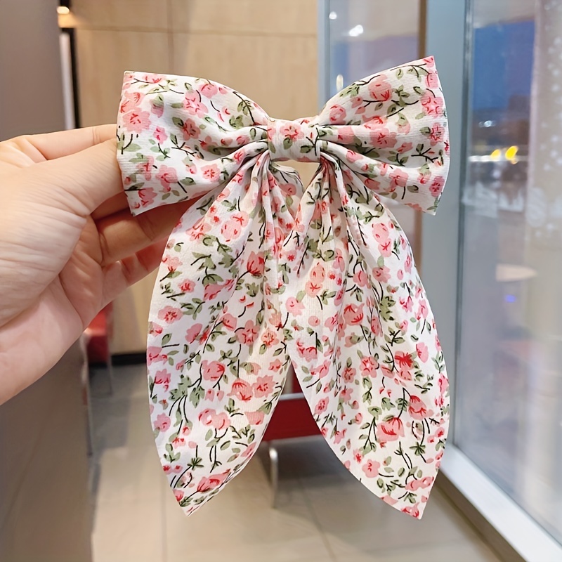 Plaid Floral Print Hair Clips Big Bow Clips For Hair