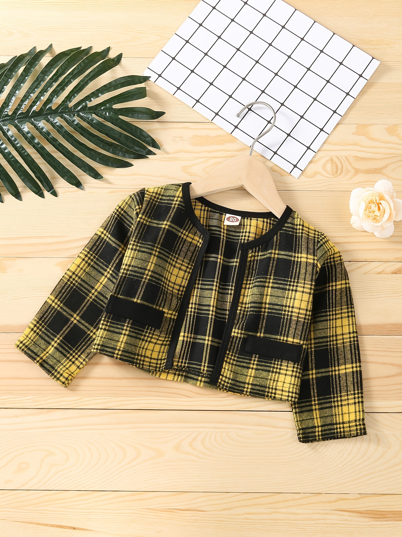 Girls Fake Pocket Plaid Jacket Coat Baby Clothes For Spring And Fall