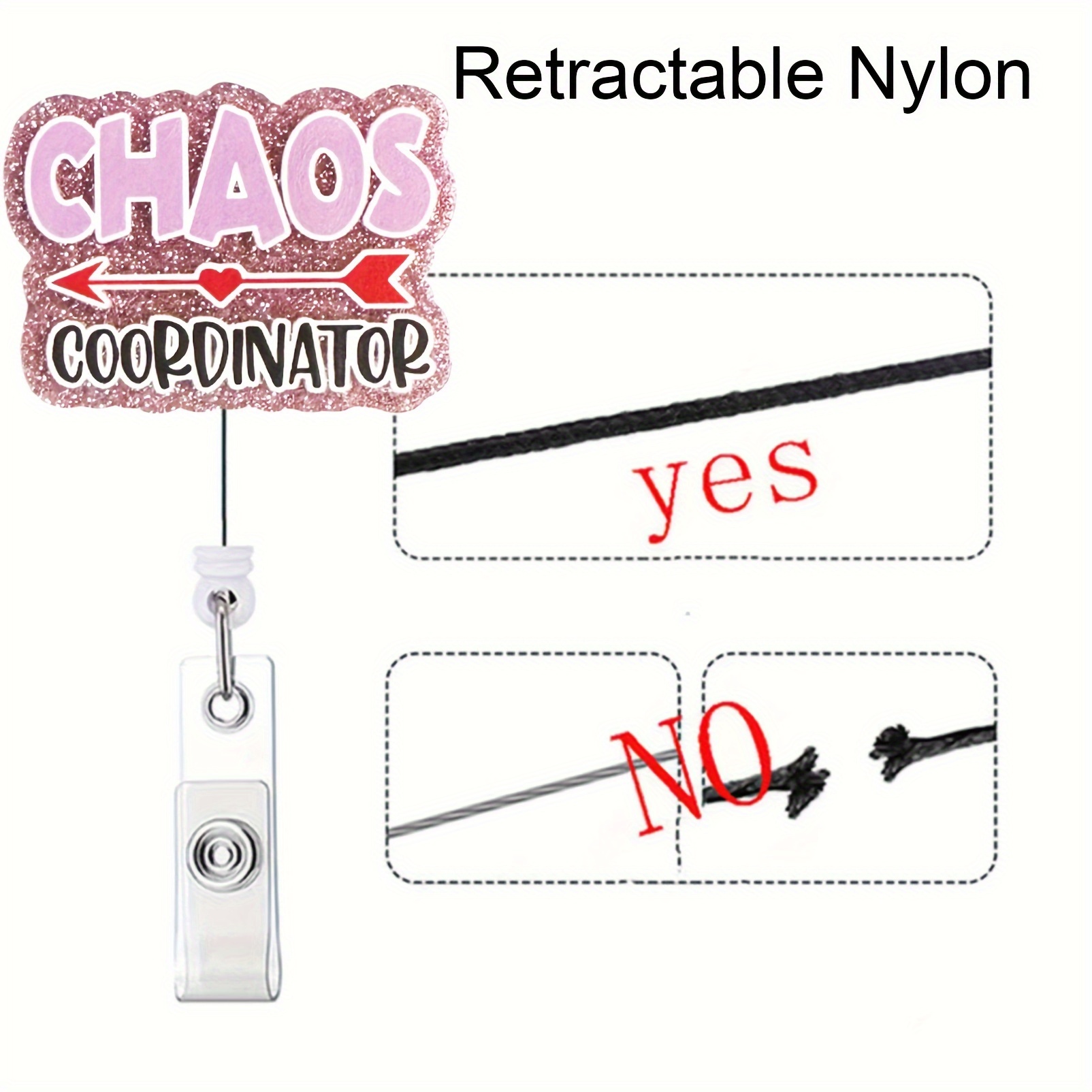 1pc Nurse Retractable Badge Reel with Clip Chaos Coordinator ID Badge Holder Cute Badge Funny Glitter Badge Reel Gift for Rn LPN Cna Nurse Doctor