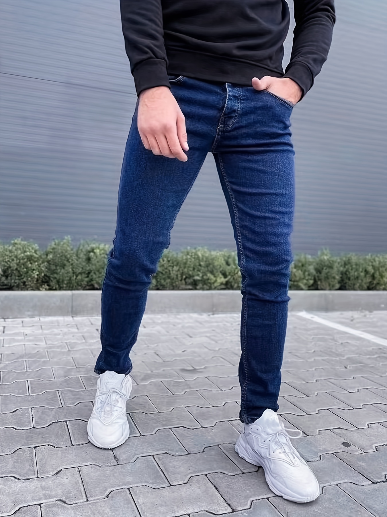 Slim Fit Straight Leg Cotton Jeans Men's Casual Street Style - Temu
