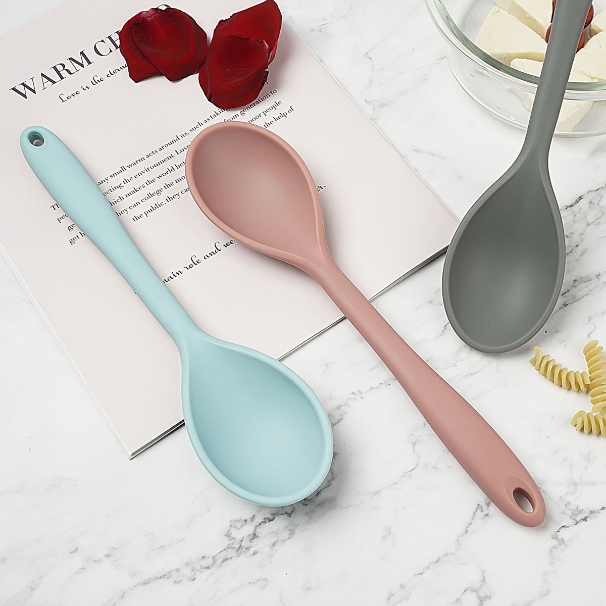4 Pieces Silicone Slotted Spoons Silicone Nonstick Mixing Spoon Heat  Resistant for Baking, Serving and Stirring