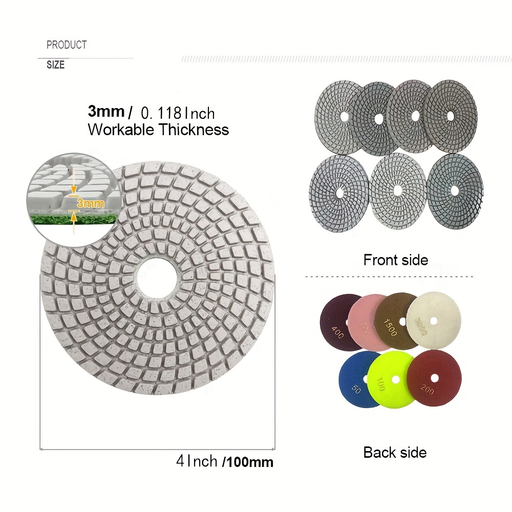 5 in. Dry Diamond Polishing Pad Set for Stone and Concrete, #50, #100,  #200, #400, #800, #1500, #3000 Grit