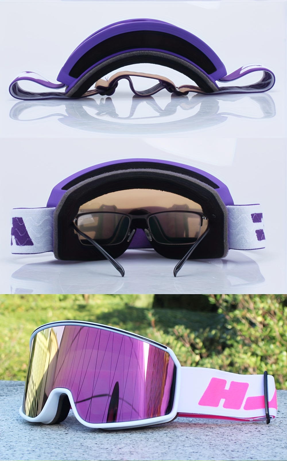 Ski Goggles, Double Layer Anti Fog Large Cylindrical Ski Goggles for Outdoor Training