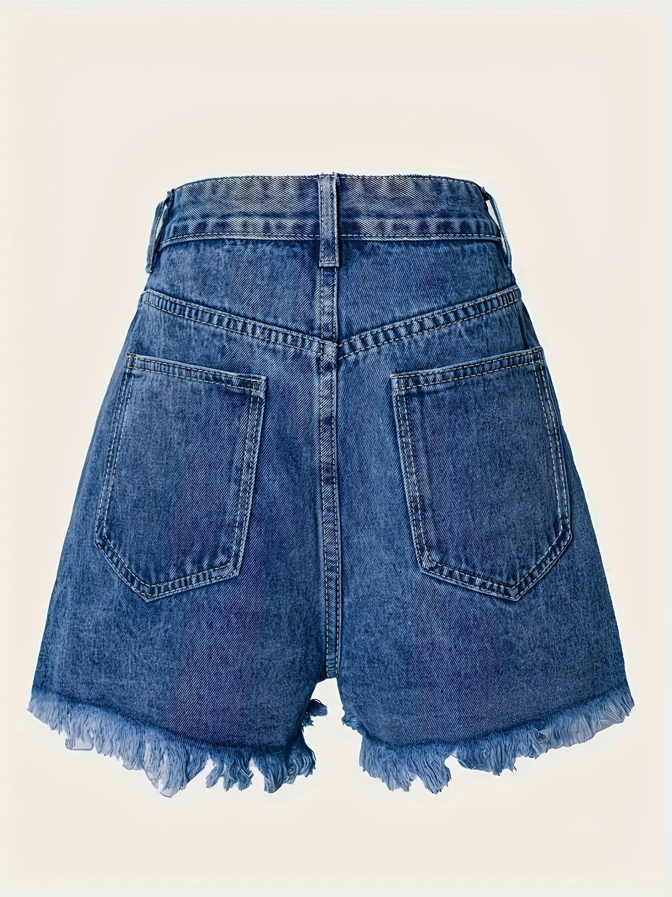 Loose Fit Cut Jean Shorts Light Blue Hem Ripped Denim - Temu