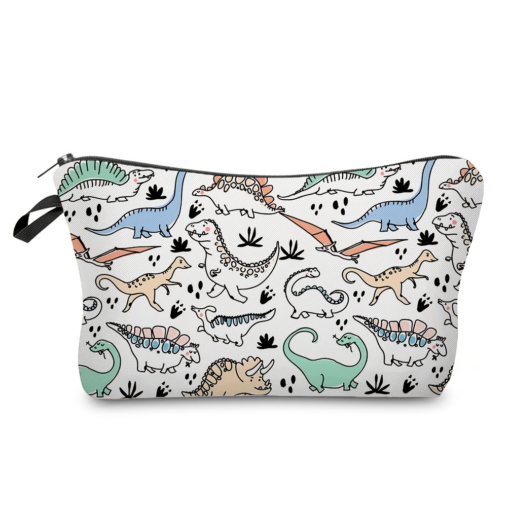 Dino Pattern Zip Storage Bag Lightweight Makeup Pouch