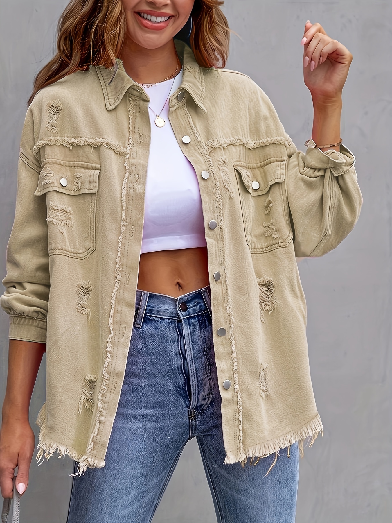 Beige denim sales jacket womens