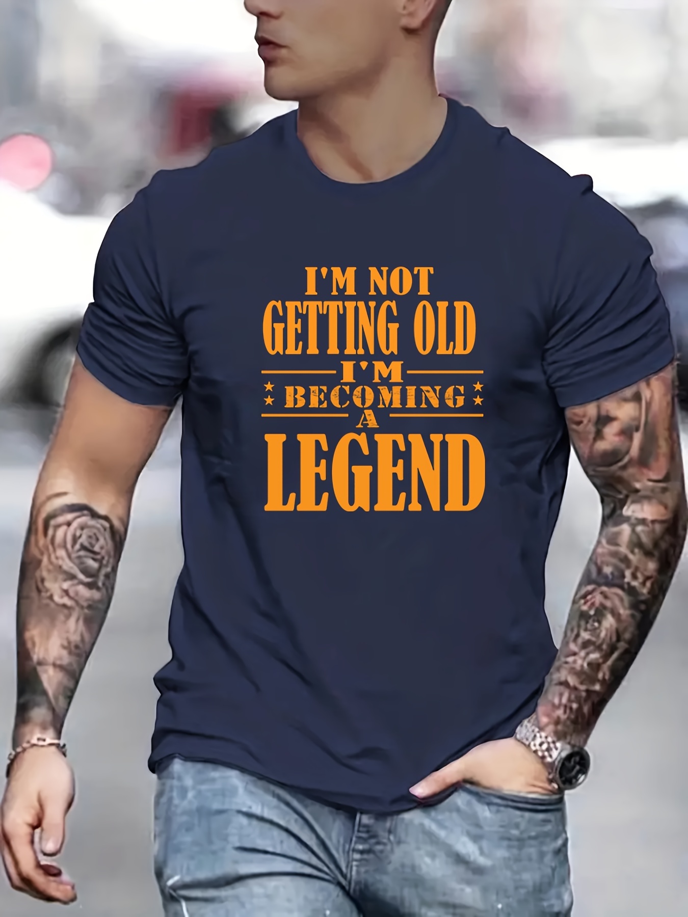 I'm Not Getting Old I'm Becoming A Legend Graphic Print Men's Creative  Top, Casual Slightly Stretch Short Sleeve Crew Neck T-shirt, Men's Tee For  Su