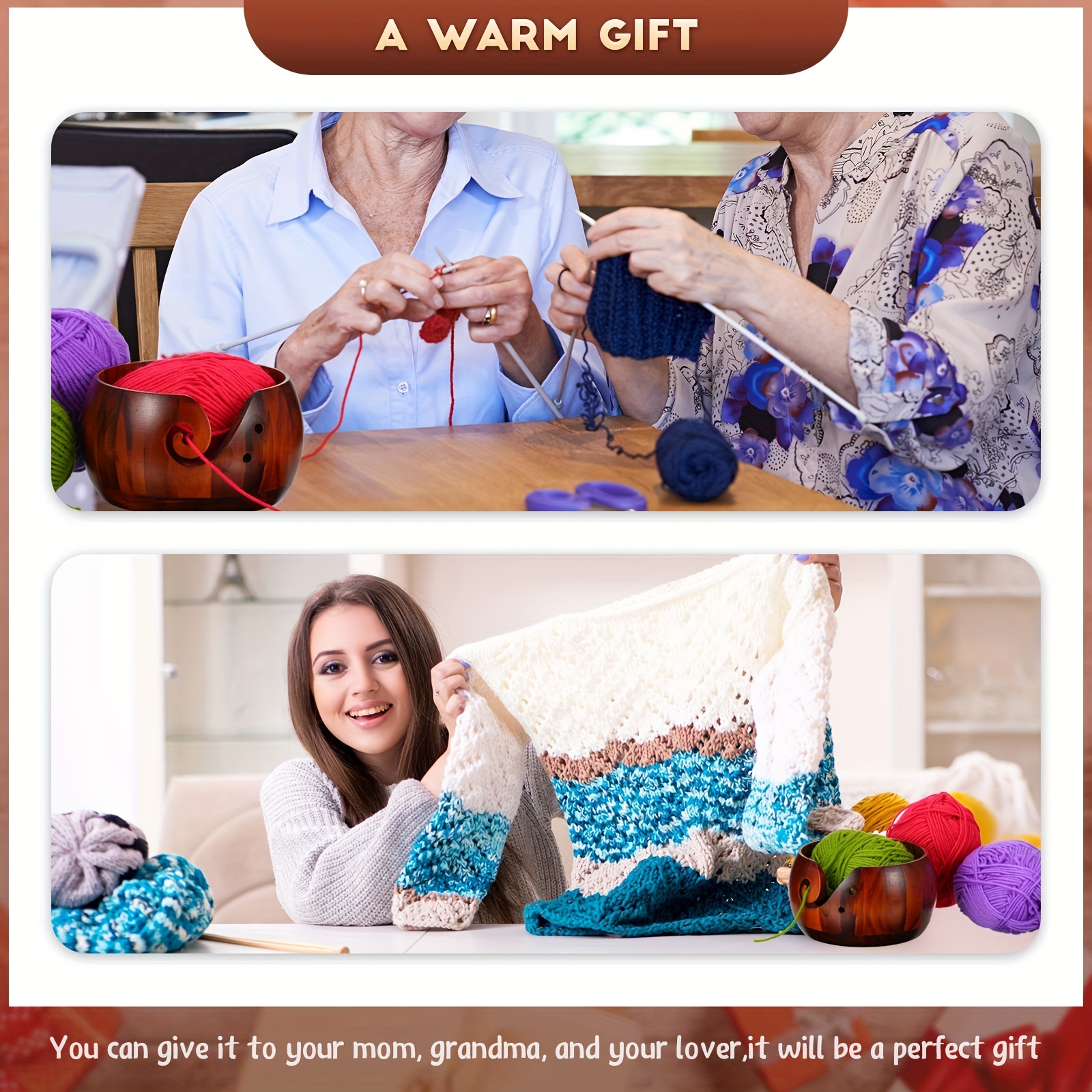 Wooden Yarn Bowl for Knitting Crocheting in Velvet Bag – Handcrafted 6 —