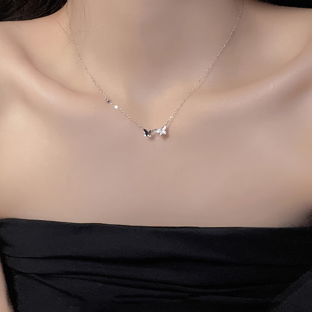 Sterling Silver Necklace with Double Butterfly Pendant
