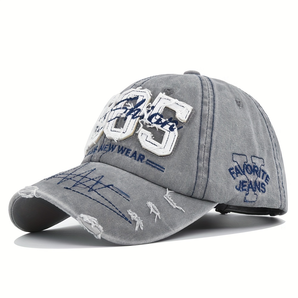 1985 Embroidery Ripped Baseball Cap Washed Distressed Patch Adjustable Dad Hat