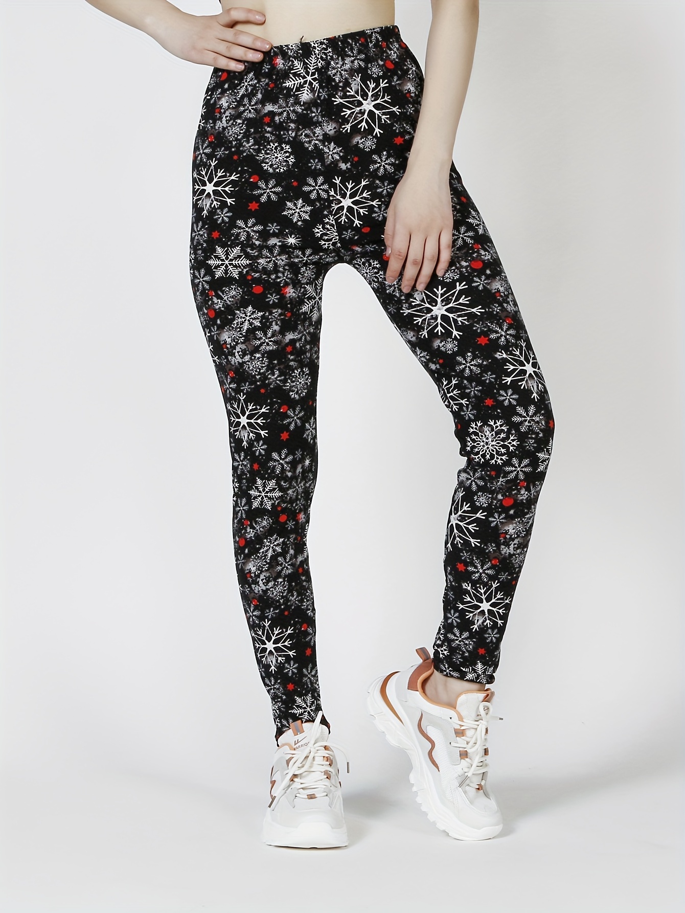 christmas snowflake print skinny leggings casual every day stretchy leggings womens clothing black 3