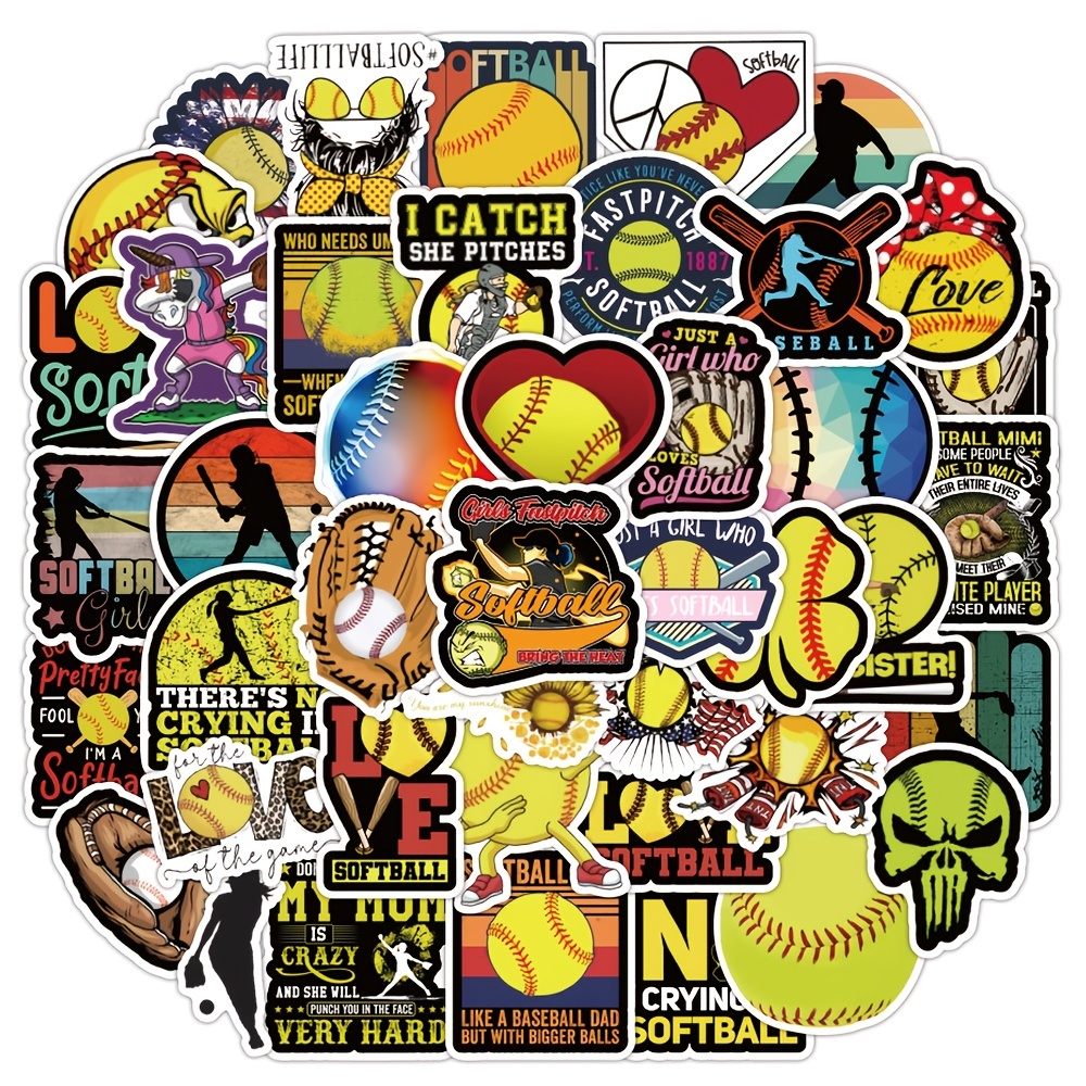 50pcs Softball Sports Sticker Pack Vinyl Waterproof Mug - Temu