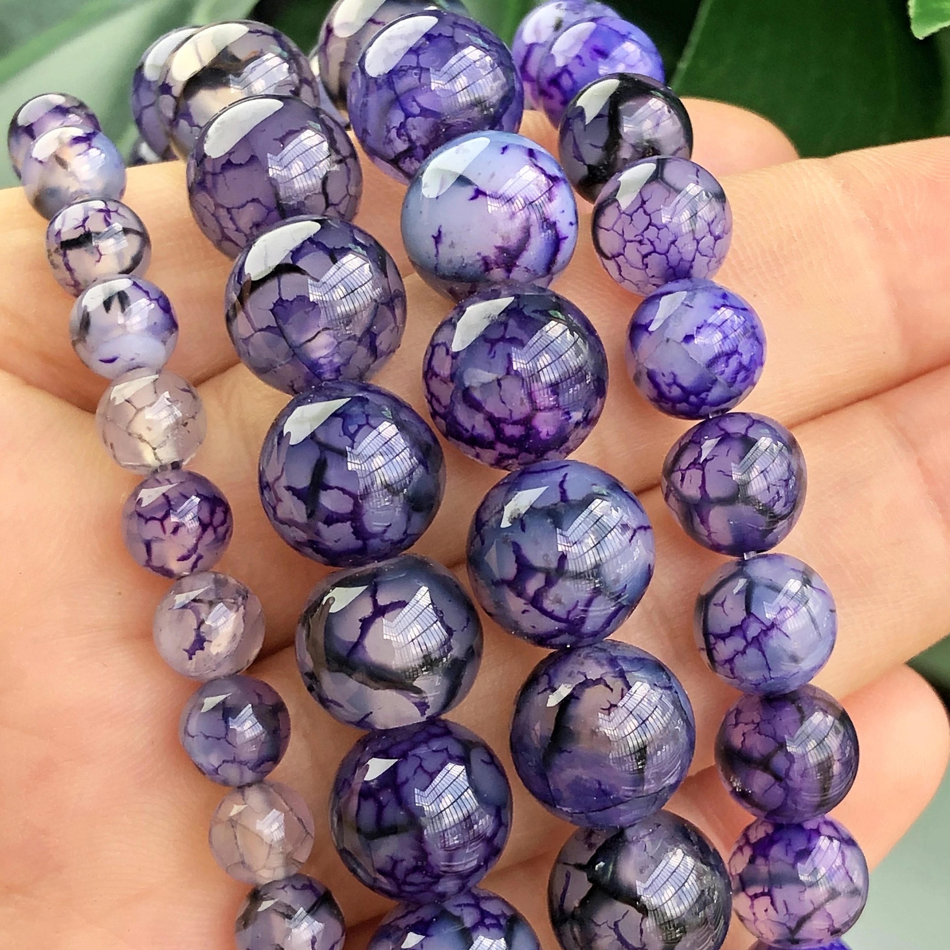 

15 In Strand 6/8/10 Mm Size Natural Stone Purple Dragon Vein Agates Beaded Loose Round Beads Fashion For Diy Bracelet Necklace Jewelry Making Craft Supplies