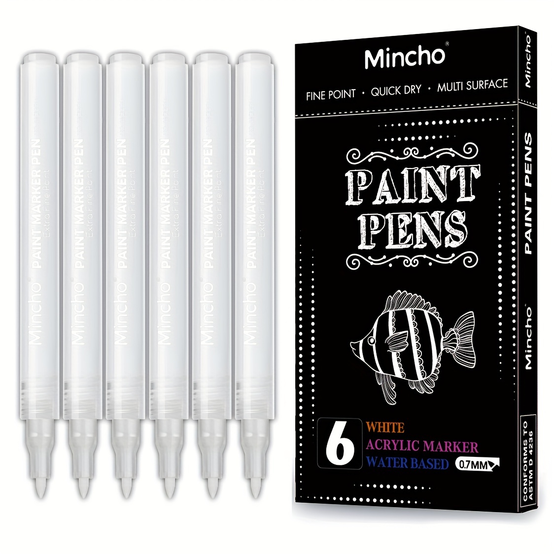 Mincho White Paint Pen, 0.7mm Acrylic 2 White, 2 Gold, 2 Silver Permanent Marker  Pens