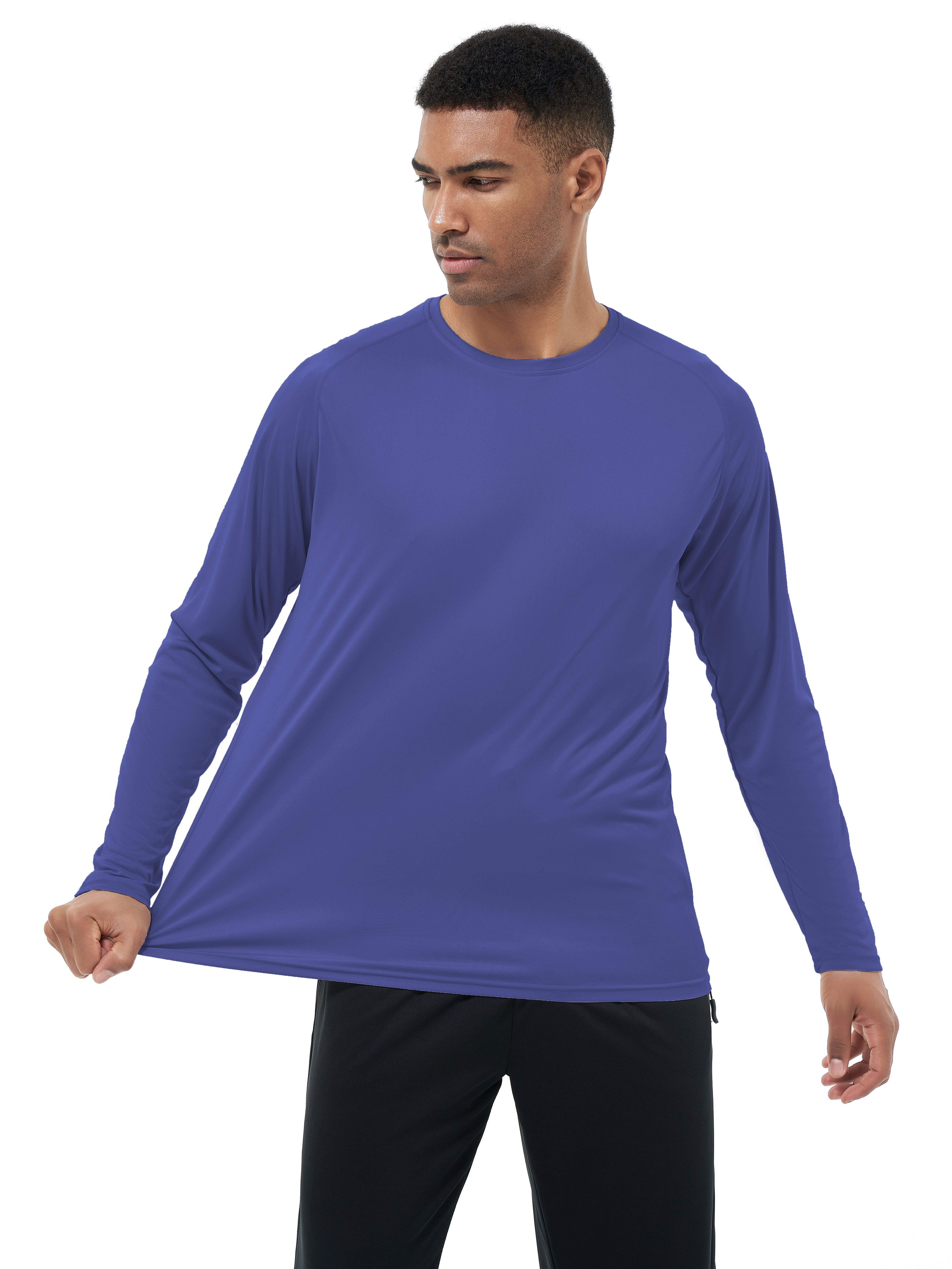 Men's UPF 50+ Sun Protection Long Sleeve Shirts, Deep Blue / L