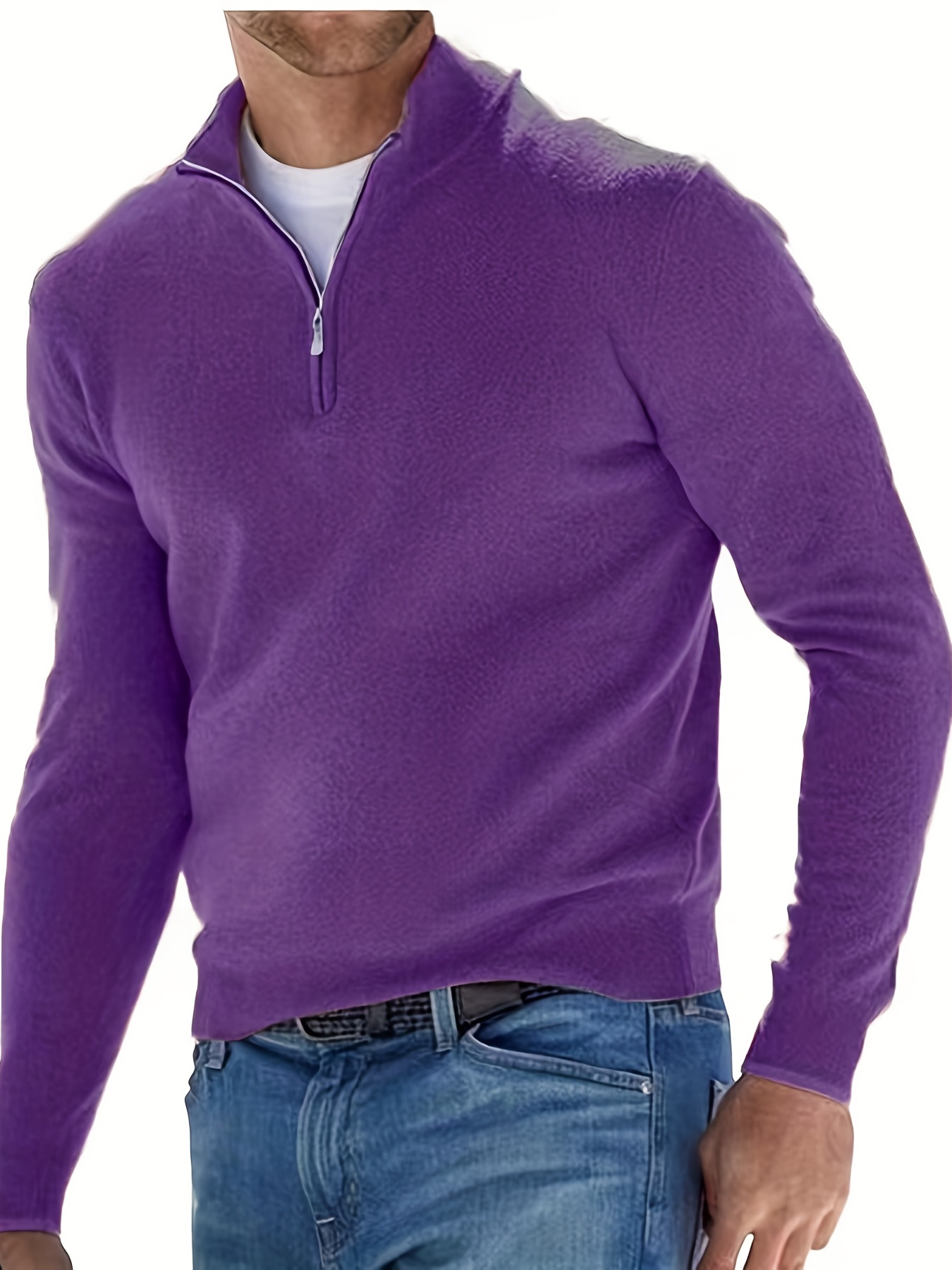 Long Sleeves Zipper Stand Collar Pullover Tops, Men's Casual Top