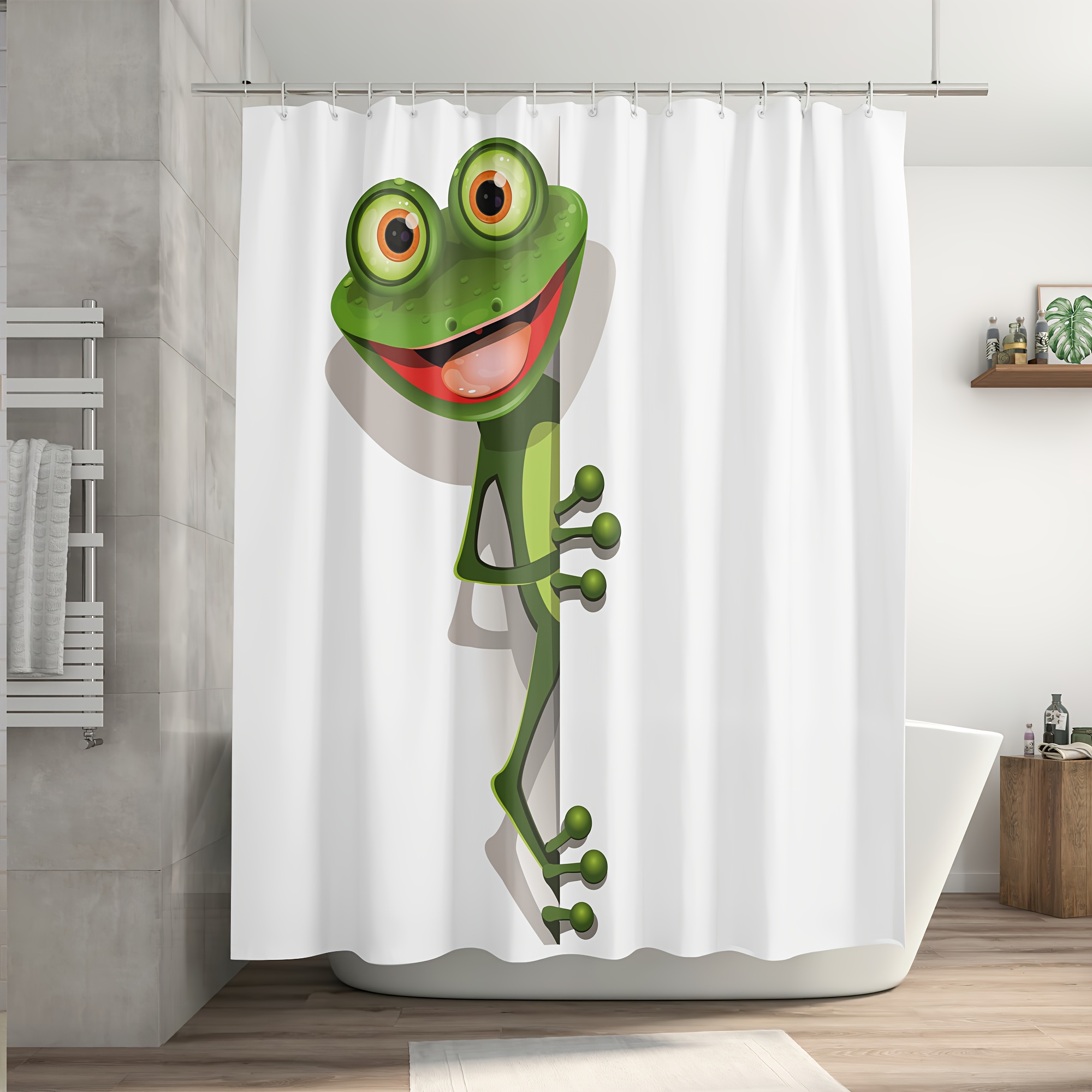 Whim-Wham Funny Frog Flowers Shower Curtain Cartoon Cute Frog
