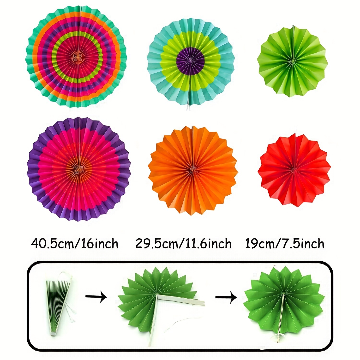 Colorful Fiesta Hanging Paper Fans Party Decorations Party Supplies 8 12  16