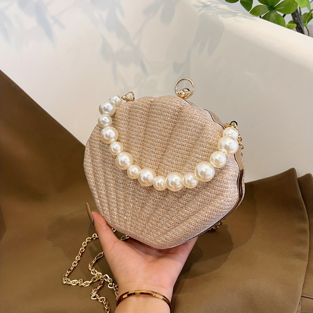 White Pearl Beads Shell Clutch Purses Wedding Bags