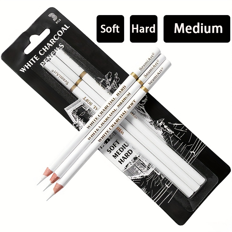 3 Pcs White Sketch Charcoal Pencils Soft/Medium/Hard White