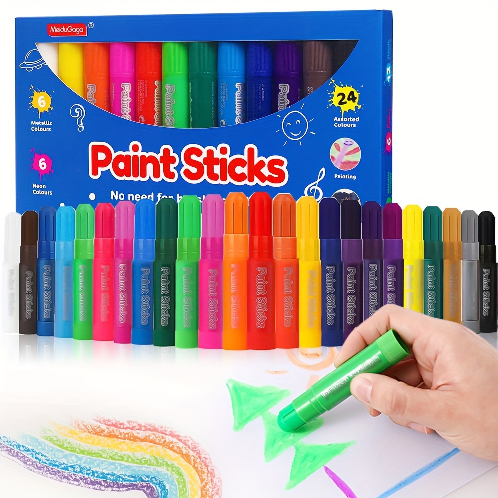 Tempera Paint Sticks, 12 Colors Solid Tempera Paint, Super Quick Drying,  Works Great On Paper Wood Glass Ceramic Canvas
