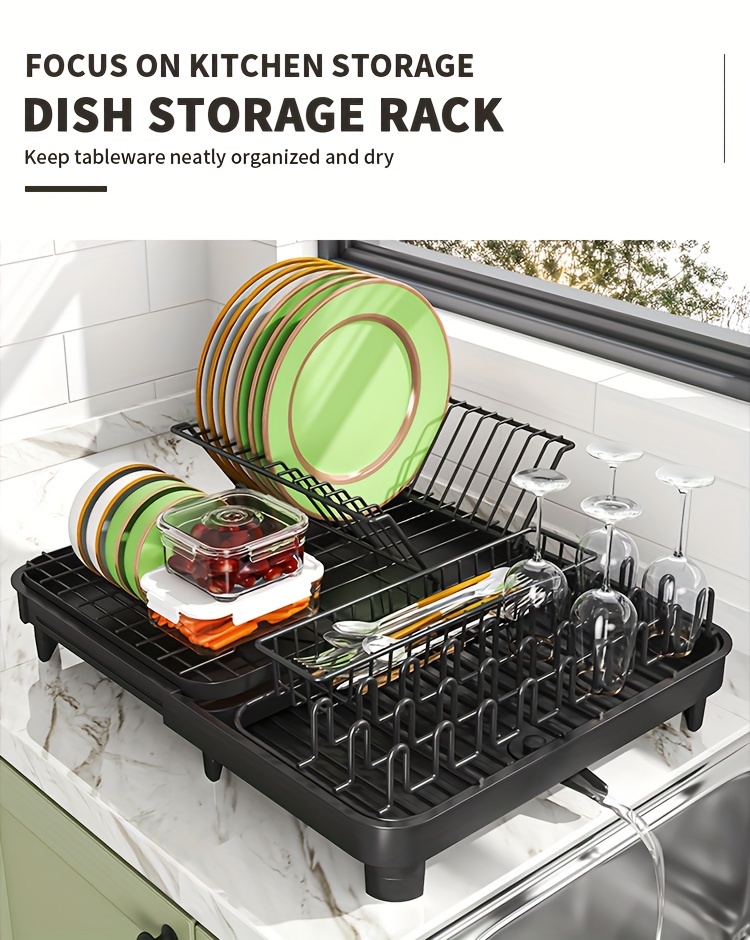 Large Dish Drying Rack With Drainer, Extendable Dish Rack