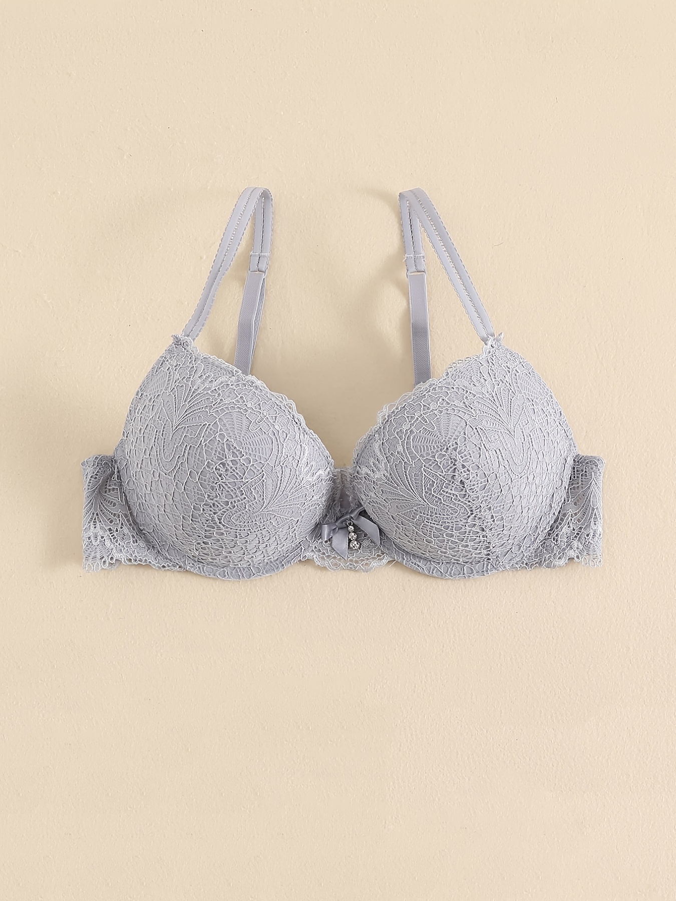 Embroidered tulle push-up bra Woman, Grey
