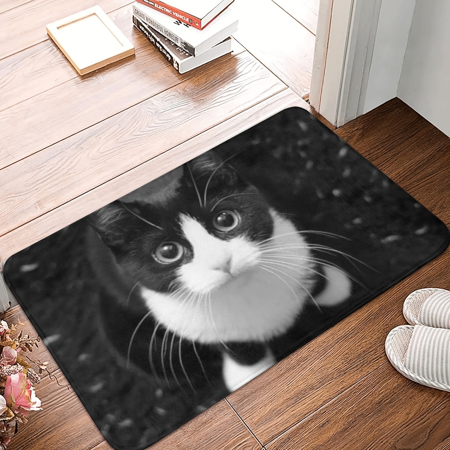 

1pc Cute Kitten Welcome Doormat, Non-slip Bathroom Pad, Comfortable Throw Carpet, For Living Room Bedroom Home Porch Outdoors Indoors Spring Decor High Traffic Area