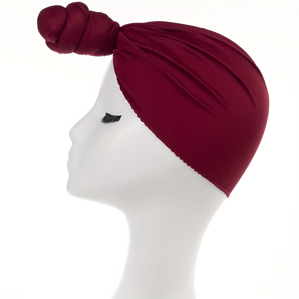 Top Knot Turban Cap Solid Elastic Head Wraps Casual Breathable Head Scarf
