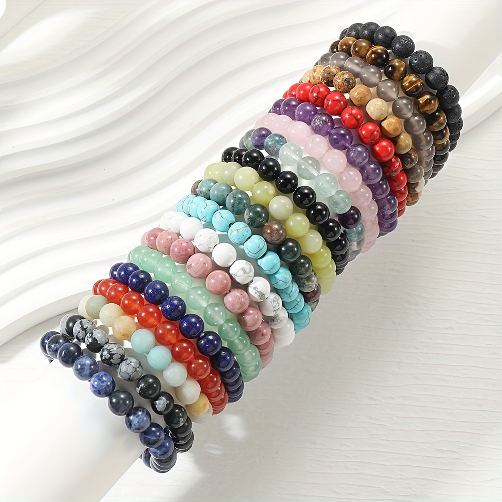 20 Colors/natural Gem Crystal Rare Stone, Round Beads Elastic Rope Elastic  Bracelet, Men's And Women's Same Style Graduation Gift - Temu France