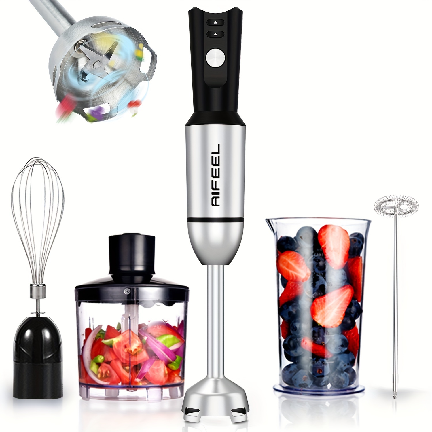 Multi-Purpose Hand Blender, Immersion Electric Milk Frother, 304 Stainless  Steel Blender Stick, Handheld Electric Handle Egg Beater Coffee Juice Mixer