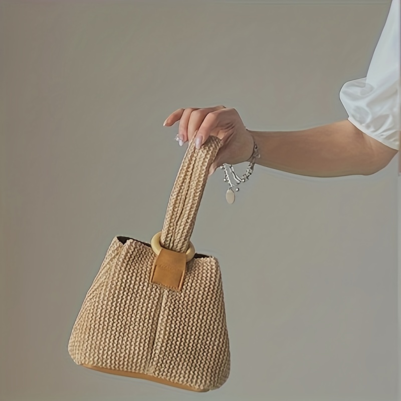 Rattan Woven Round Handbag, Shell Shaped Straw Tote Bag, Boho