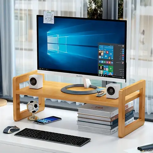 1 soporte para monitor, elevador de monitor de computadora de 2 niveles con  estante de 16,7 pulgadas, soporte de escritorio de madera para pantalla de  computadora portátil, organización de escritorio, organización de