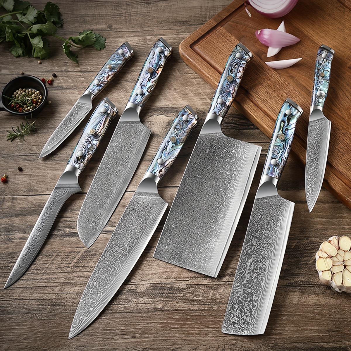 Comprar Cuchillo de cocina Damasco, cuchillo de caza de acero inoxidable,  cuchillos utilitarios japoneses, cuchillo de carnicero para herramientas de  cocina