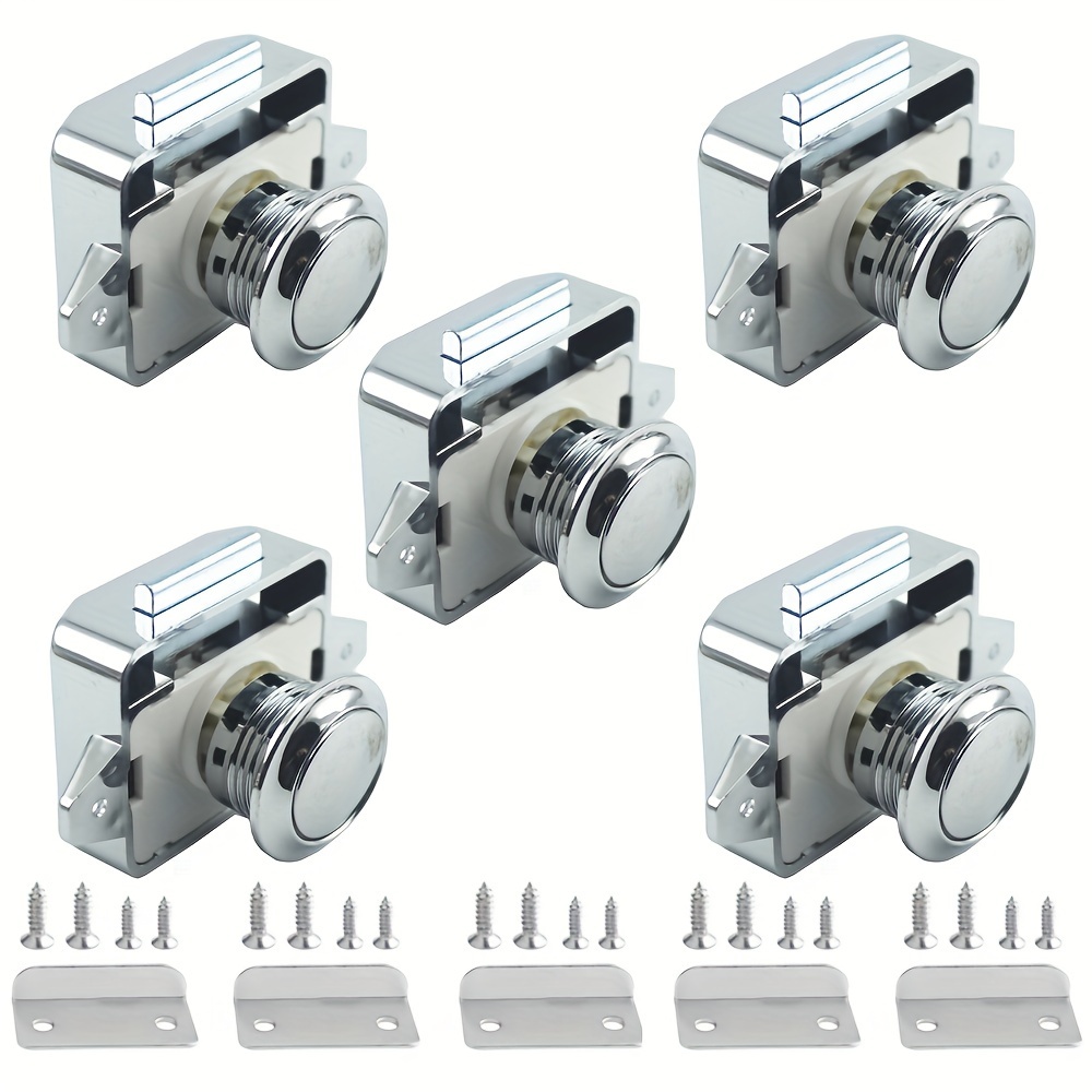 Image of 5/10pcs Rv Cabinet Locks Latch, Big Push Button Keyless Cabinet Locks For Rv Yachts Motorhome Camper Van Boat, Chrome Rv Locks