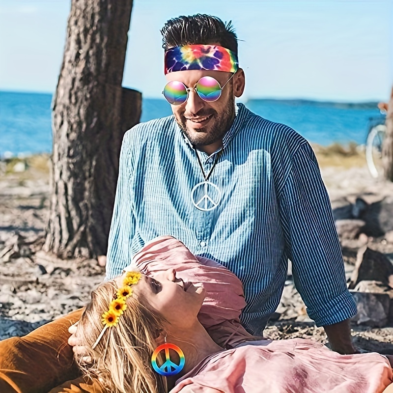 Kit de Accesorios para Disfraz Hippie Retro Collar con de Paz,  Pendientes, Pulsera y Conjunto de Gafas de Moda para Hombres y Mujeres
