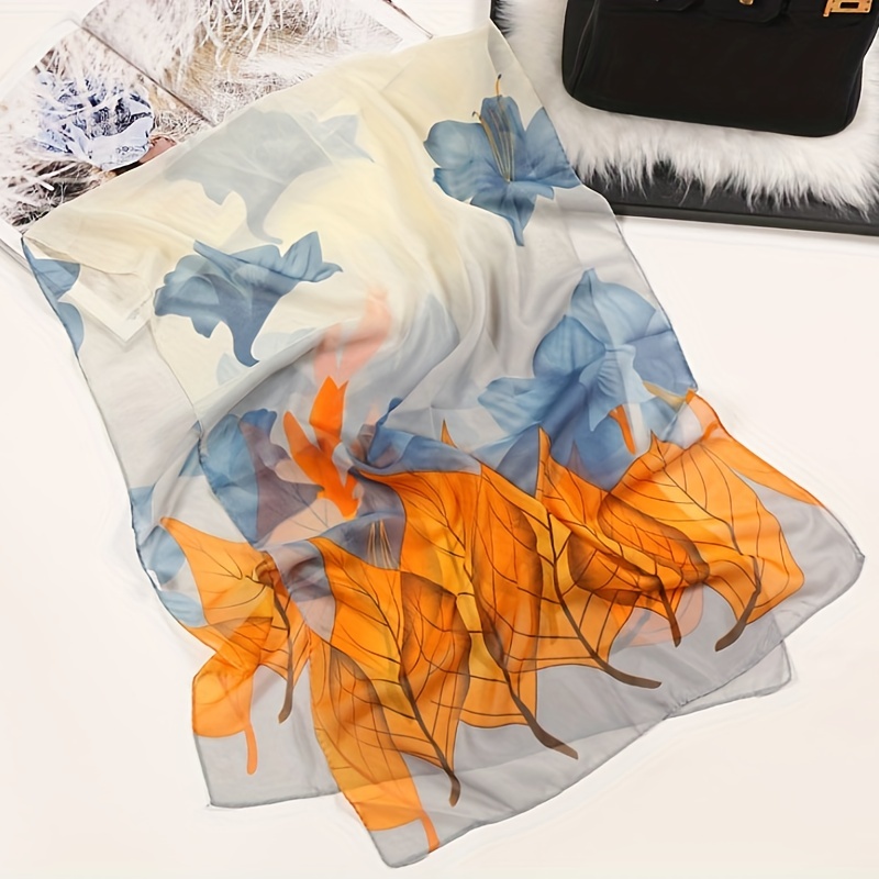 Chiffon Scarf Big Leaf Flower Print Boho Shawl Beach Towel