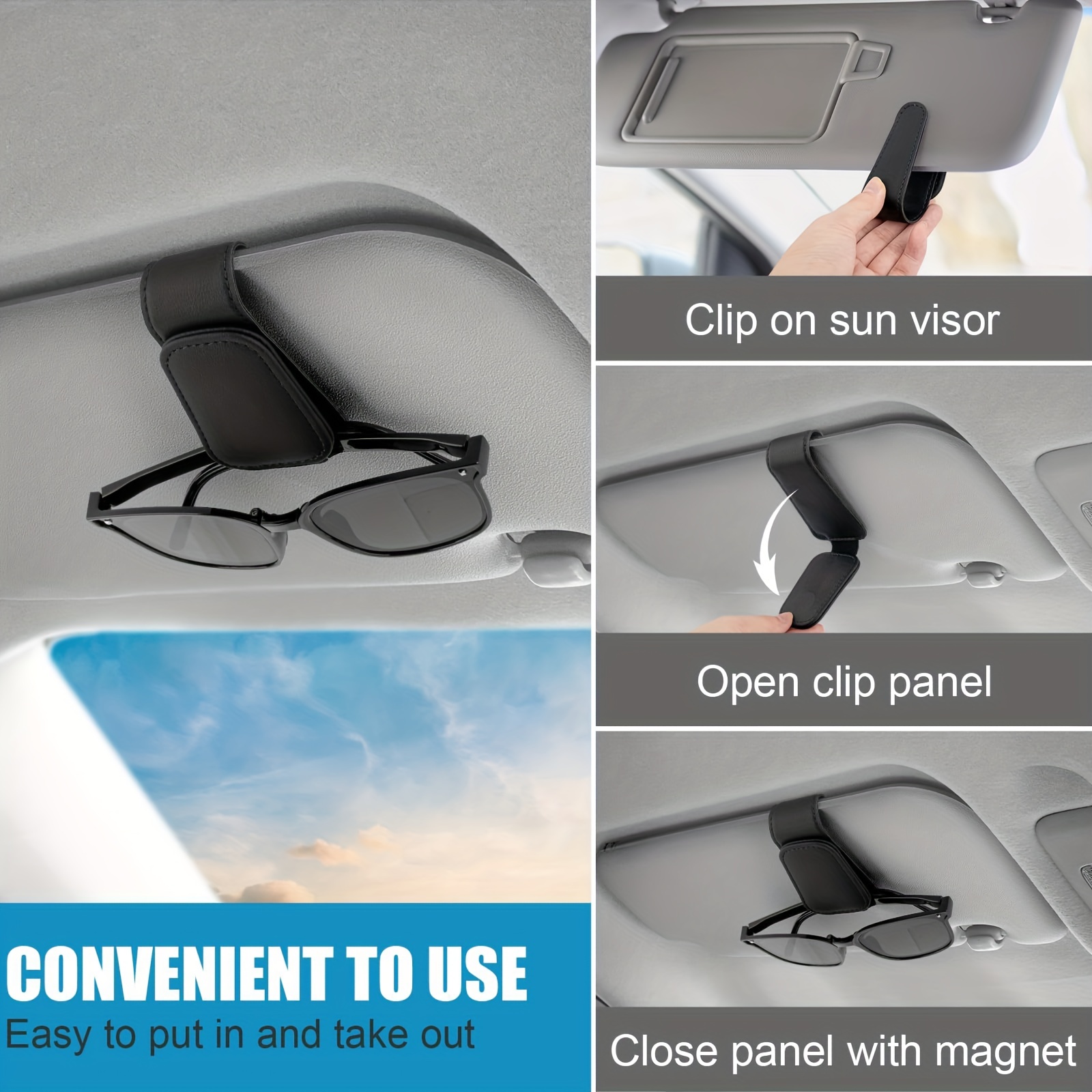 Magnetic Pu Leather Car Visor Sunglasses Holder Sunglasses - Temu