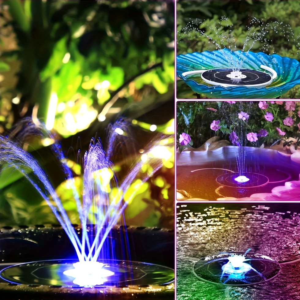 Solar Fountain Pump With Colorful Lights Solar Bird Bath - Temu