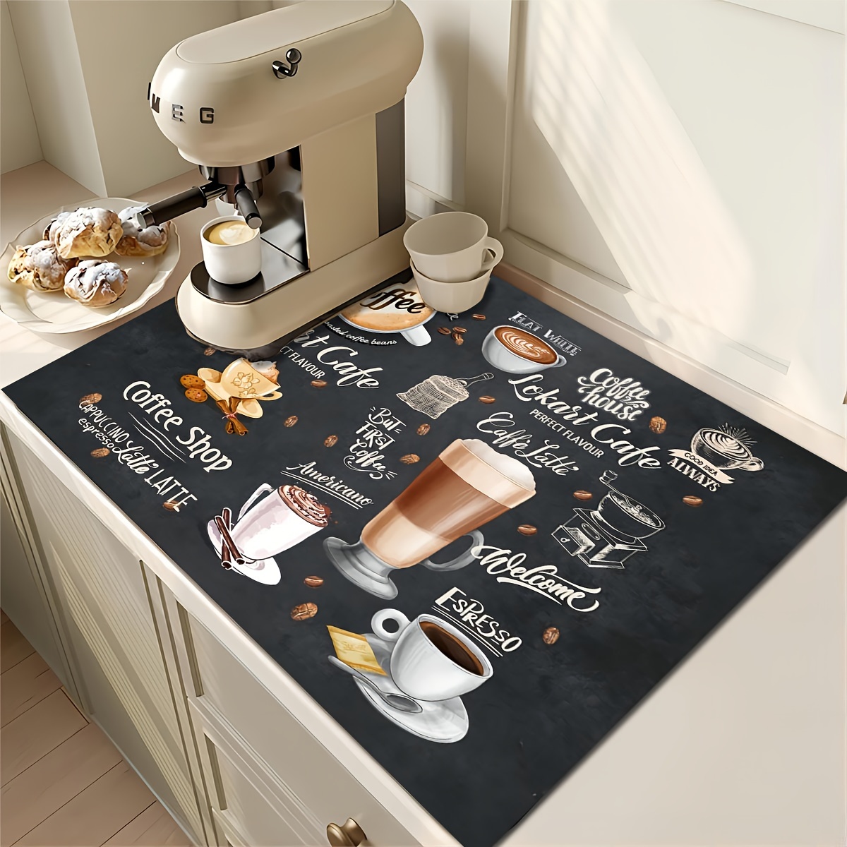 2 Pieces Coffee Bar Mat,Coffee Bar Accessories 20 x 14 Inch Coffee Bar  Decoration Coffee Placemats for Coffee Machine, Coffee Bar,  Countertops,Coffee