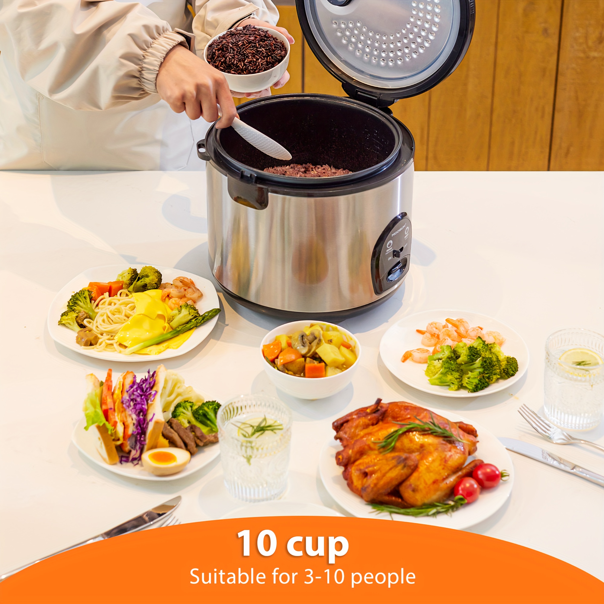 Moosum Electric Rice Cooker With One Touch For Asian Japanese Sushi Rice, 3- cup Uncooked/6-cup Cooked, Fast&convenient Cooker With Ceramic Nonstick Inner  Pot, Stainless Steel Housing And Auto Warmer - Temu