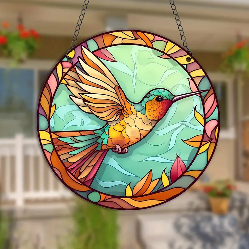 Hummingbird Stained Birds Window Hangings Stained - Temu