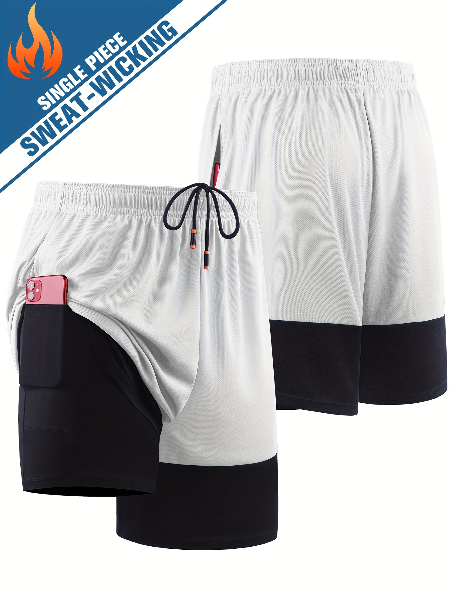 Men's Double Layer Golf Shorts with Drawstring 2 in 1 Workout Gym