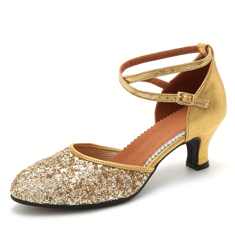 Zapatos de baile latino de salón con punta cerrada para mujer y niña,  calzado de tacón